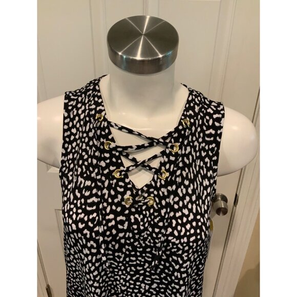 Michael Kors Black & White Animal Print Sleeveless Dress W/ Neck Tie, Size S - Picture 2 of 6